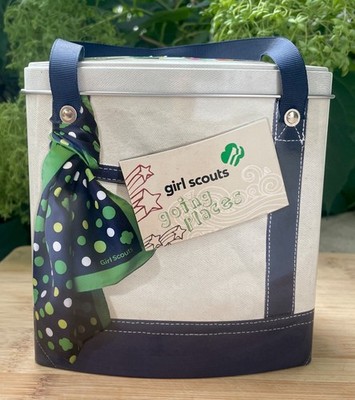 Girl Scouts Collectible Tin Tote Going Places Ribbon Handles Purse Bag 6x6