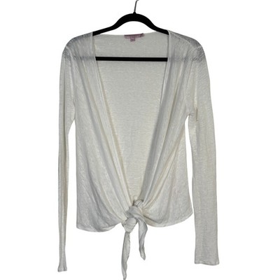 Calypso St Barth White Linen Blend Tie Front Cardigan Sheer Knit Small
