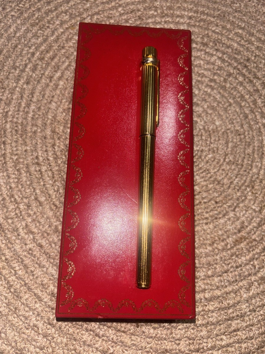 1980s Must de CARTIER Trinity Godron FOUNTAIN Pen, 18K Nib 379268