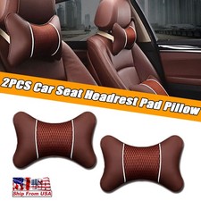2x Universal Car Seat Neck Pillow Headrest Rest Cushion Support Pu Leather Brown