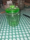 Vintage URANIUM Green DEPRESSION GLASS Vaseline Cookie Jar CANISTER