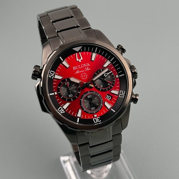 Bulova Marine Star 98B350 Cronógrafo para hombre cuarzo esfera roja 43 mm 4