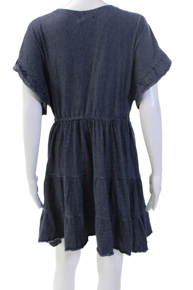 Max Studio, Vestido envolvente para mujer azul oscuro a rayas cuello en V manga corta talla XL Foto 3 de 4