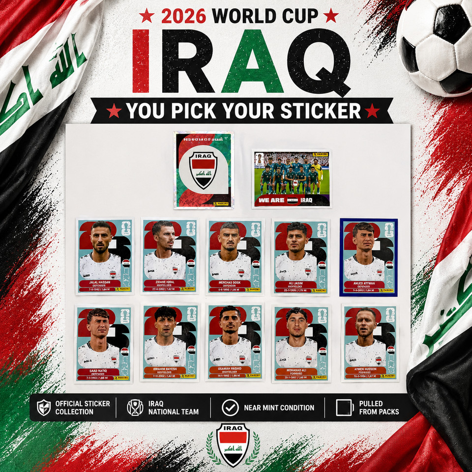 2026 100% Authentic Panini FIFA World Cup Iraq Stickers Pick Team Logo Players