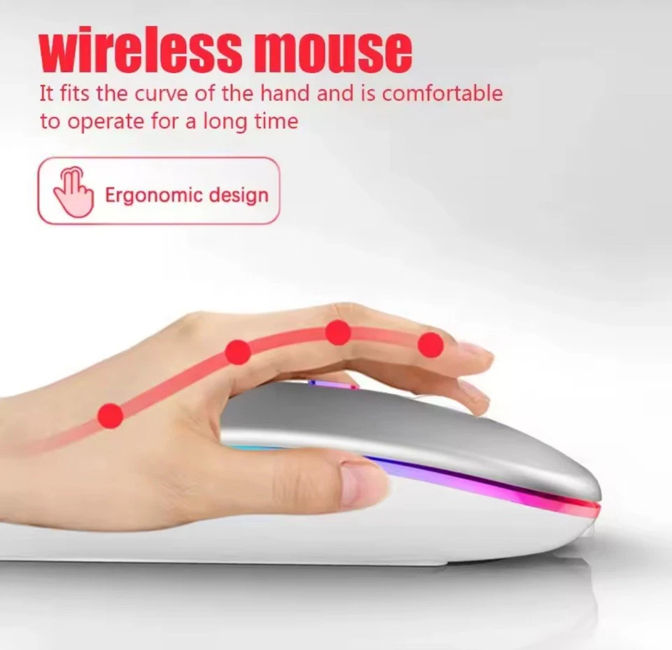 RGB Wireless Mouse 2.4G Rechargeable Led Bluetooth Mouse 3600DPI White - Image 2 of 3
