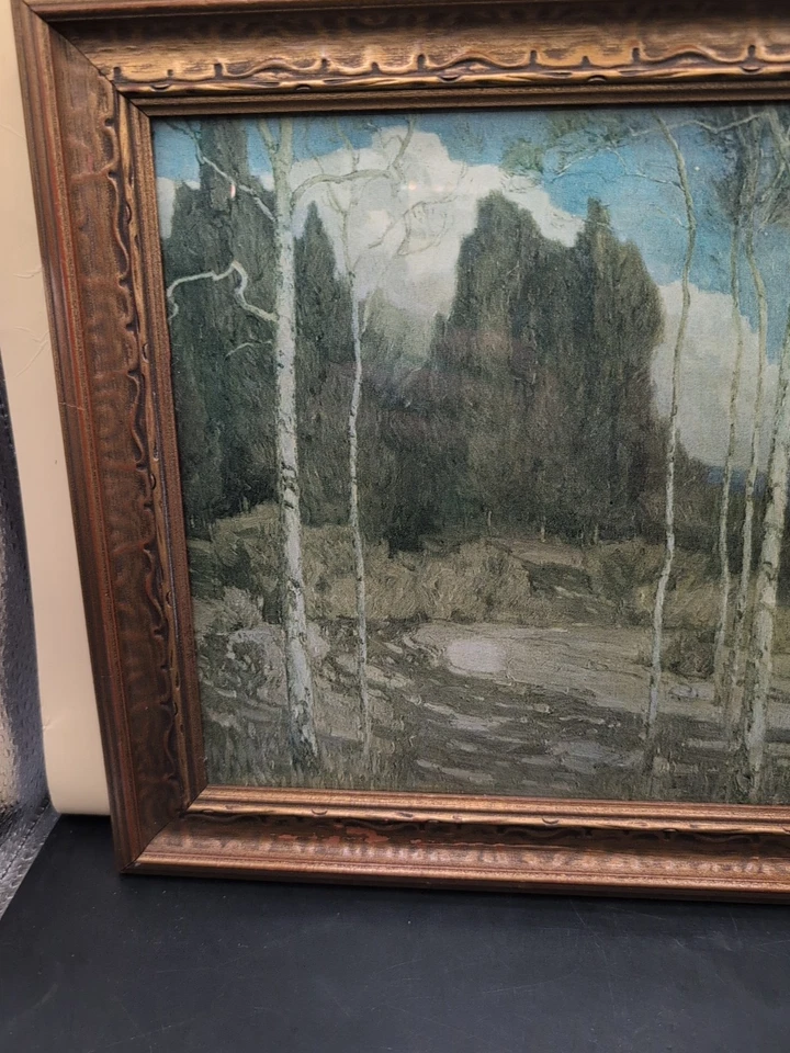 Impresión litográfica vintage de paisaje con marco de madera 12,5x10" Foto 2 de 4