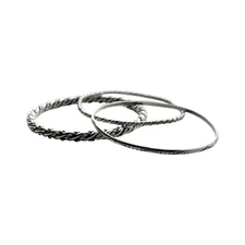 1970s Vintage Sterling Silver .925 Solid Rope Twist Bangle Bracelet Set