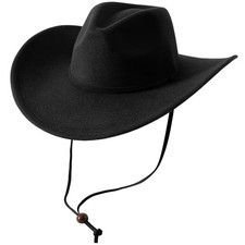 Women Men Retro Felt Wide Brim Western Cowboy Cowgirl Hat Medium-Large Black