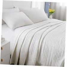 Quilt Set   108"x98" Soft Washed 3-Layer Lightweight XL King Cream White