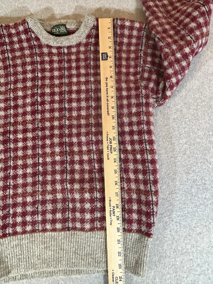 Suéter De Colección Izod Club Para Hombres Grande Borgoña Lana Shetland Cuello Redondo Cuadros Años 90 Foto 4 de 4