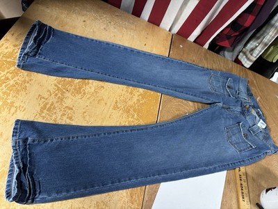 Vtg Y2K LEVIS 504 Slouch Flare Jeans Womens Jrs 11 LowRise Distress Patch Pocket