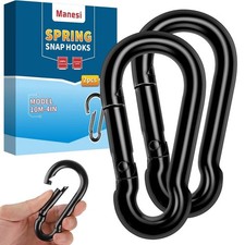2 Pack Black Carbon Steel Carabiner Clip, 4 inch Heavy Duty Spring Snap Hook,...
