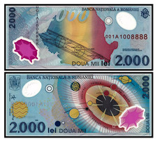 001A Prefix Romania 2000 Lei 1999 P 111 Polymer Comm. UNC New Banknote