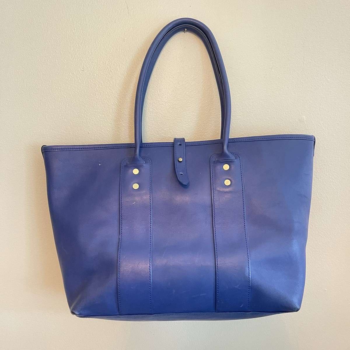 J.W. Hulme Co Leather Tote Bag Blue USA Made Heritage Workwear Carryall READ