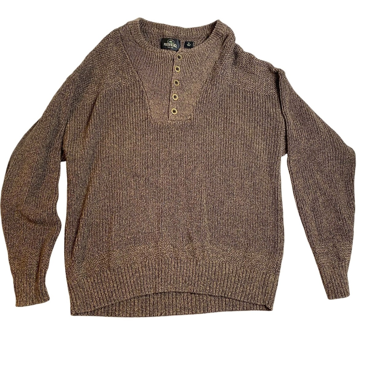 RedHead Mens Henley Sweater XL Brown Ribbed Knit Cotton Blend