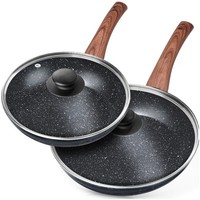 Bratpfannen Set Glasdeckel Pfanne Granit Antihaft Black&Wood 20/24 Cm 4-Tlg