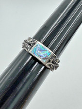 Vintage Ladies Sterling Silver 925 Marcasite and Abalone Inlay Ring