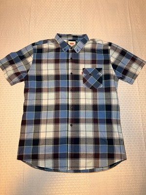 Levi's Men's Standard Fit Short Sleeve Button Down Chest Pocket Plaid Blue Large