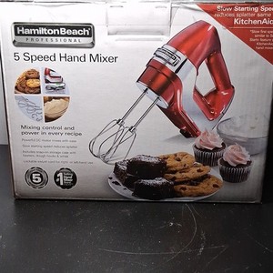 Hamilton Beach 62653 5-Speed Handheld Mixer Red Stainless Steel w/ Attachments