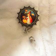 Retractable ID Badge Reel Slide Clip, Girl Halloween Cameo, black/clear