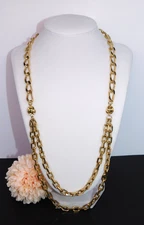 Vintage Trifari Gold Tone Chunky Chain Link Double Strand Necklace