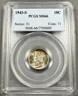 1943-S Mercury Dime 10c - PCGS MS66 - Light Rainbow Toning PQ
