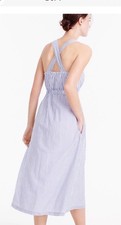 EUC J.Crew Cross-Back Cotton Dress in Brunswick Blue Stripe XXS Women Sundress