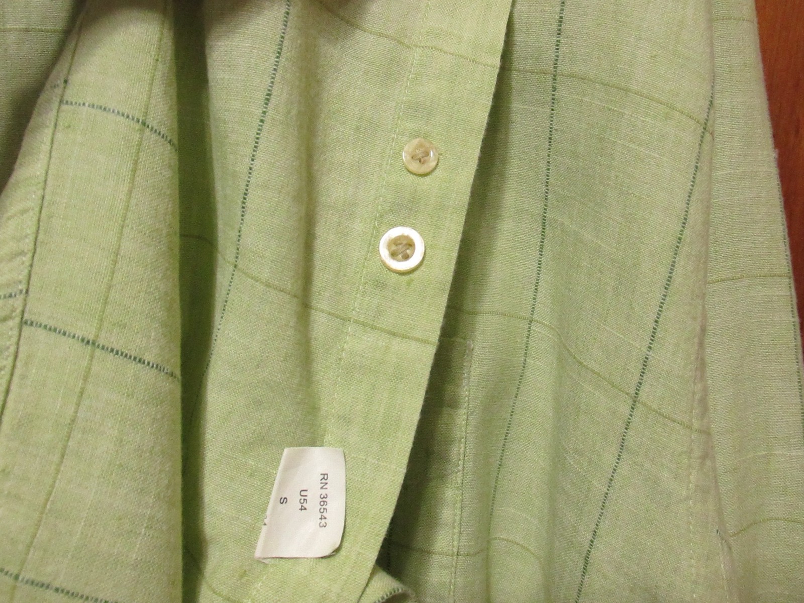 Geoffrey Beene Mens Shirt  XL ( 17-17.5) Green Linen Cotton Button Long Sleeves