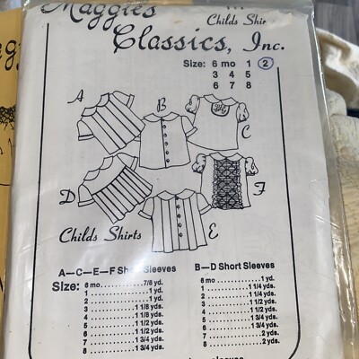 Vintage Maggie s Classics Child s Shirt 111 Size 2 Uncut