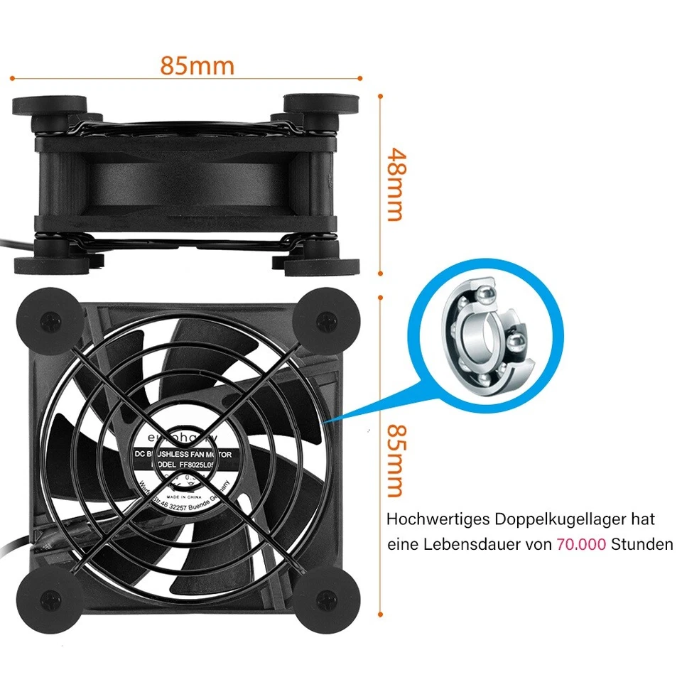 USB PC Ventilator lüfter 80mm 2in1 Leise PC Gehäuselüfter  Einstellbare Fan 5V - Bild 4 von 4