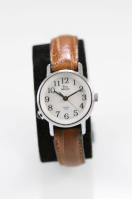Timex Indiglo Damen Uhr Edelstahl Leder Brown Licht Wasser Res Weiß Quartz