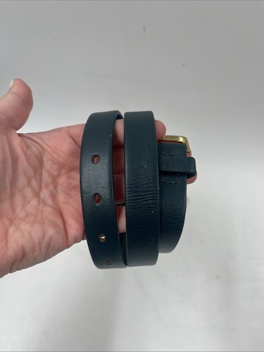 Vintage Halston Leather Gold Bubble Buckle Belt Teal Capsule Logo “H” Hermes-ish - Picture 8 of 11