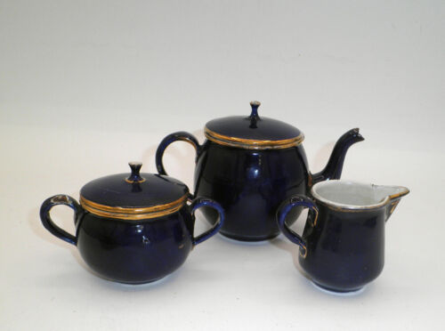 Rare Cobalt blue graniteware enamelware doll child tea set 11 pcs - Picture 3 of 10