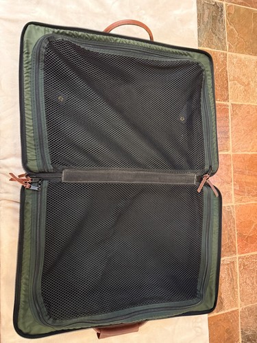 2nd Square Suitcase, JW Hulme's Leather and Green Canvas, 15” x 9” x 23” - Picture 7 of 12