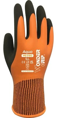 Wonder Grip WG-318O AQUA ORANGE Latex Waterproof Coated Nylon Work Gloves