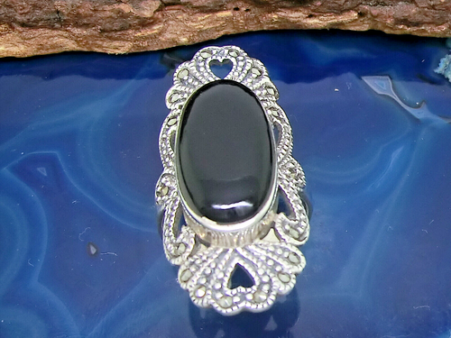 Marcasita Anillo Piedra Negro 925 de Plata Ley Talla 51 Mujer Vintage - Imagen 2 de 5