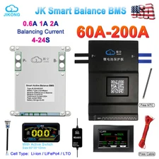JK 4-24S 60-200A Smart BMS Lifepo4 Li-ion 0.6A-2A Active Balance 485/Display lot