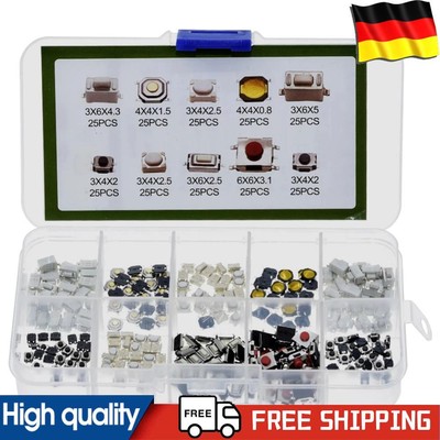 250PCS/Box 10 Types Tactile Push Button Switches Convenient Micro Momentary Key