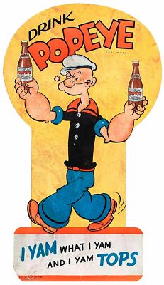 DRINK POPEYE SODA POP I YAM WHAT I YAM TOPS 21'' HEAVY DUTY USA METAL ADV SIGN