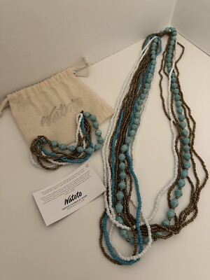 Beaded Multi String Necklace And Bracelet With Bag.