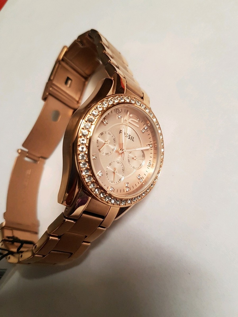 Fossil Riley ES2811 Women Rose Gold Crystal Multifunction Watch New Battery Sz-S Fossil Riley Women main image 4