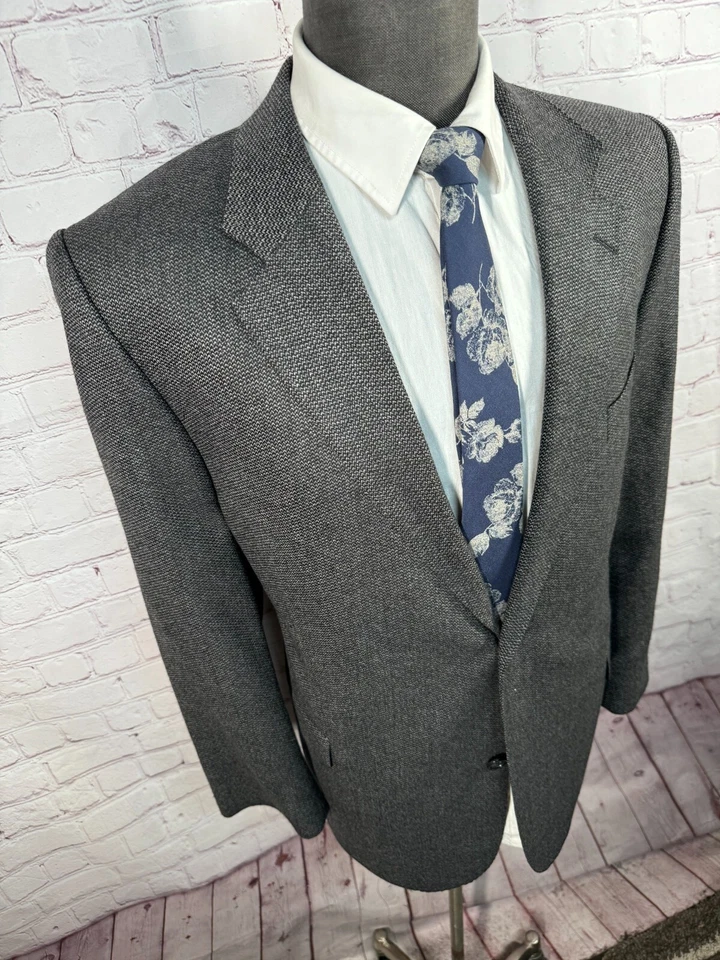 JOHN BARTLETT Mens Gray FISH-SCALE TWEED Wool Sport Coat Blazer Jacket 46R - Image 3 of 4