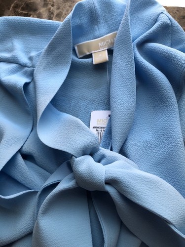 New Michael Kors Blue Tie Neck Sleeveless Blouse Top Size 8 - Picture 7 of 9
