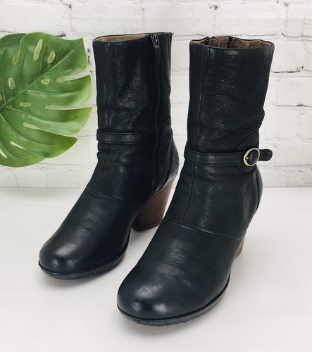 DANSKO Marietta Moto Boots Women's 38/7.5 Mid-Calf Black Leather Heel Bootie Zip - Picture 2 of 13