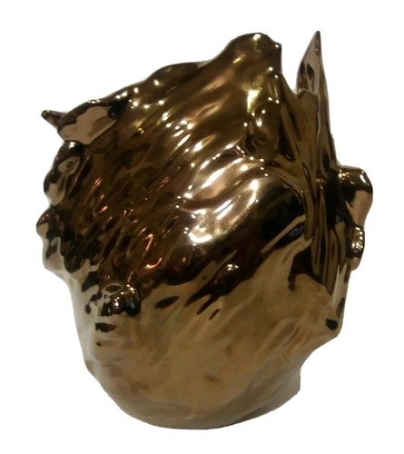 Vtg Metallic Brown Copper Finish Abstract Ceramic 10" Tall Wind & Water Vase - Picture 2 of 12