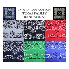 100% Cotton Texas Size 27"X27" Paisley Bandannas Bandanas