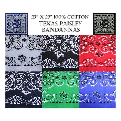 100% Cotton Texas Size 27''X27'' Paisley Bandannas Bandanas