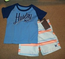 NEW HURLEY 24 months 2 pc set shorts short sleeve t shirt blue stripe boys