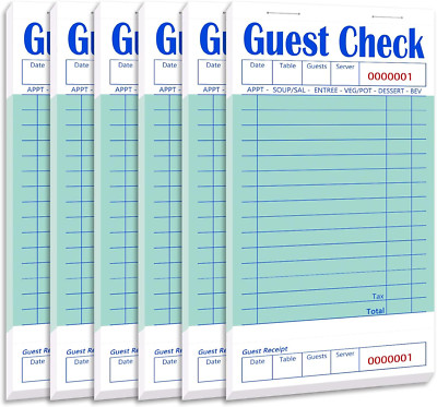 6 Pack Guest Check Pads 300 Sheets Server Note Books for Waitress Restaurant Use