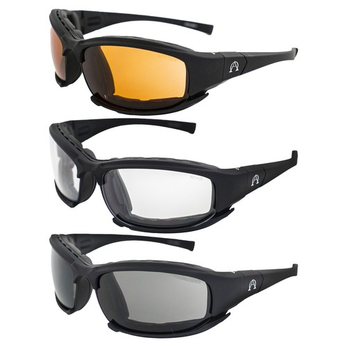 Occhiali da sole moto Alpha Omega 3 Z87.1 3 paia con lenti ambrate trasparenti e fumè - Foto 1 di 6
